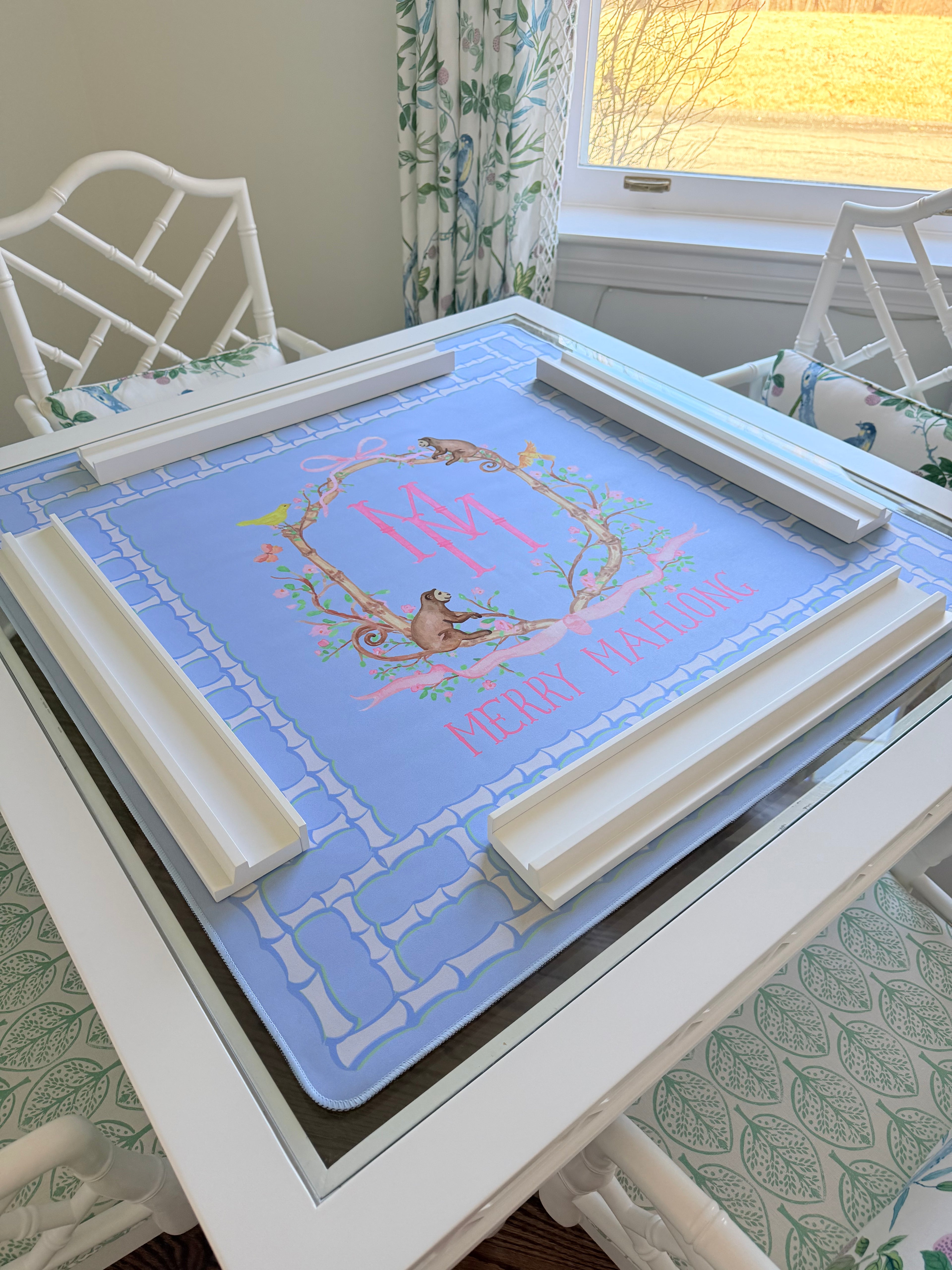 Mahjong Mat Lattice Blue Monkey Logo Mat