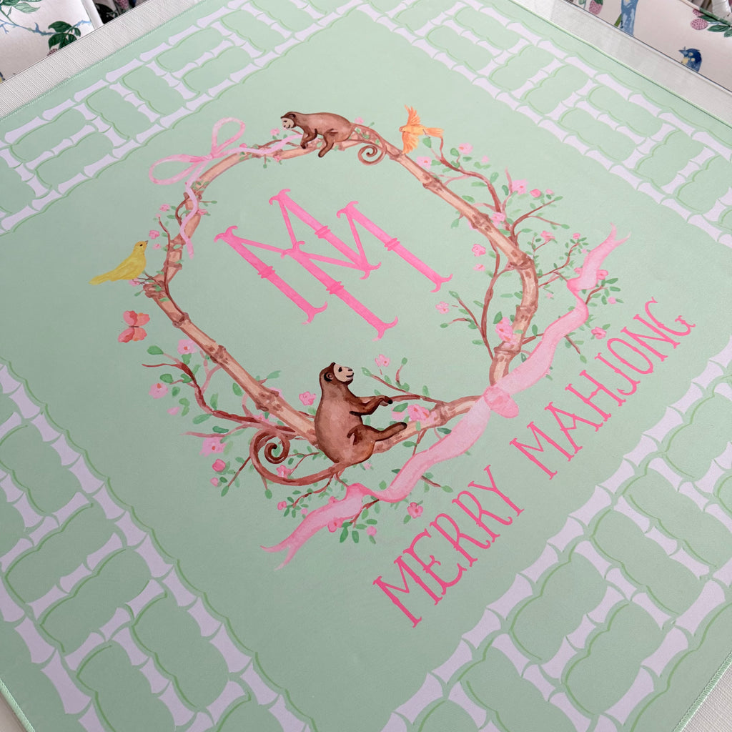 Mahjong Mat Lattice Green Monkey Logo Mat