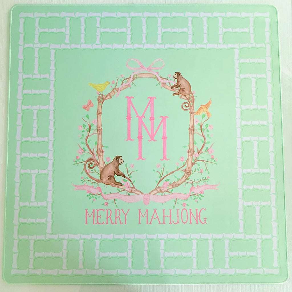 Mahjong Mat Lattice Green Monkey Logo Mat
