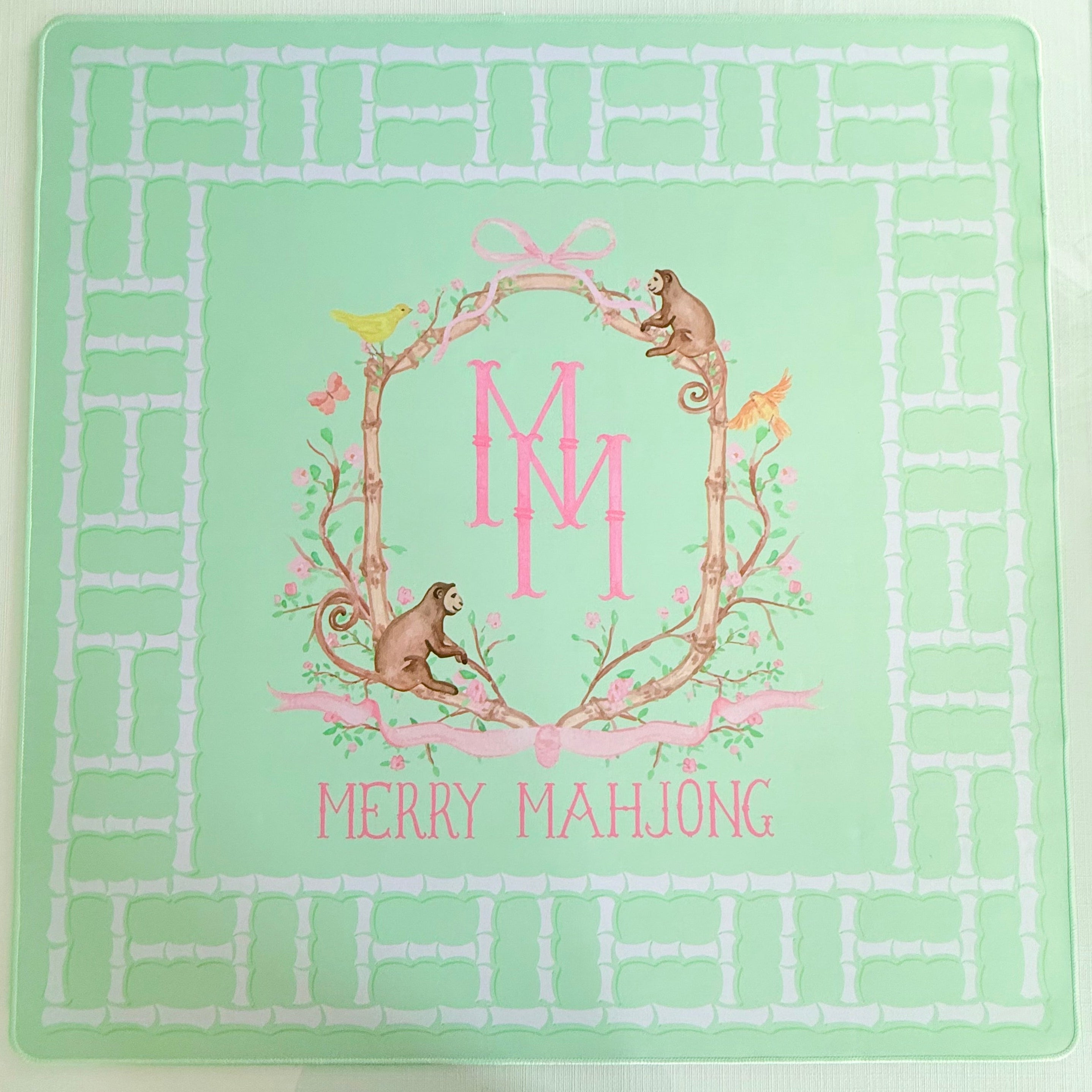 Mahjong Mat Lattice Green Monkey Logo Mat