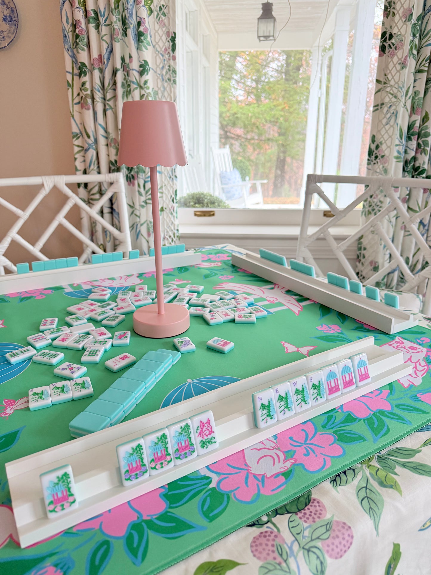 White Wooden Mahjong Racks w/ Pushers