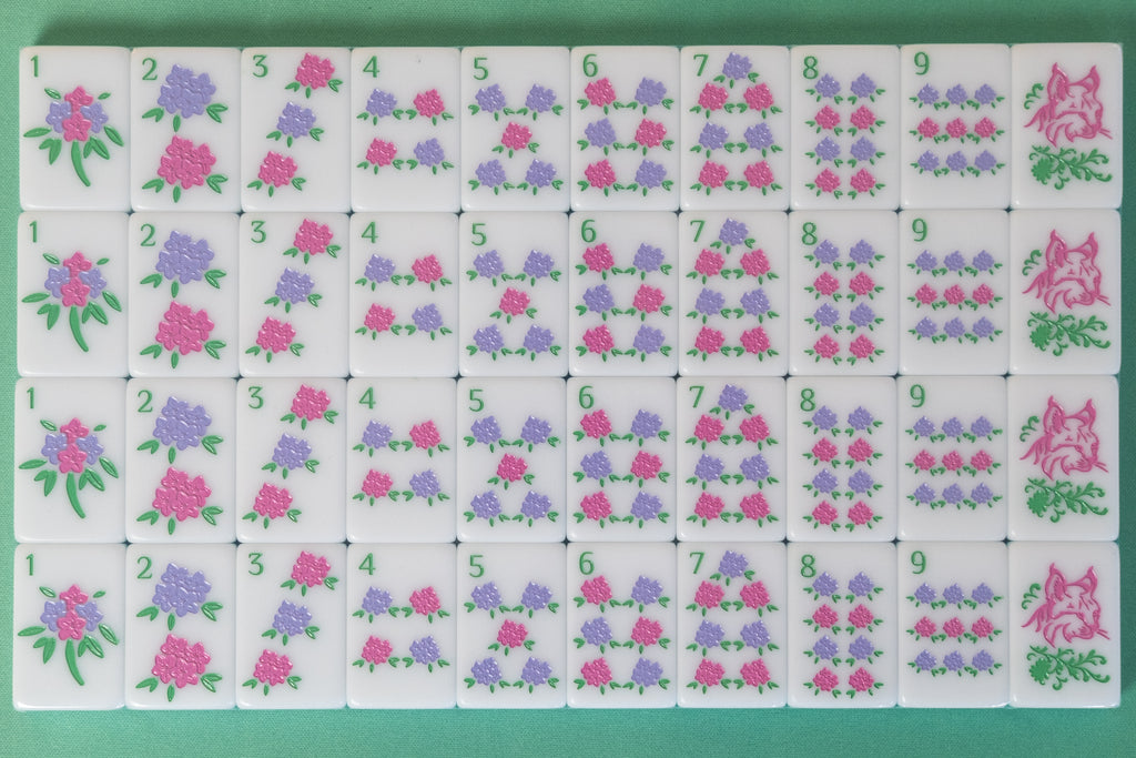 Southern Springs American mahjong tile set showing packaged tile layout with dot tiles and red dragons