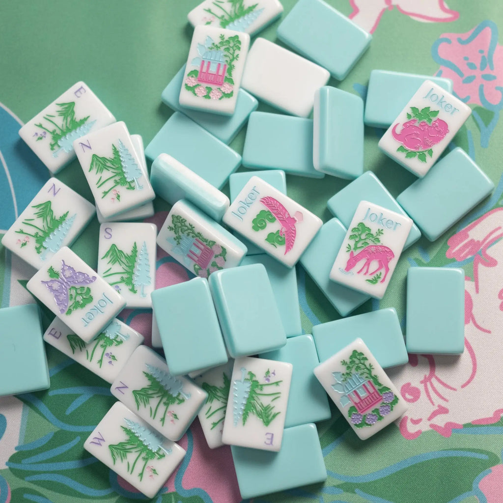 Southern Springs American mahjong tile set showing tile back design with winds (NEWS) and jokers