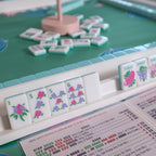 Southern Springs American mahjong tile set arranged on mahjong racks with dots, jokers and blanks.