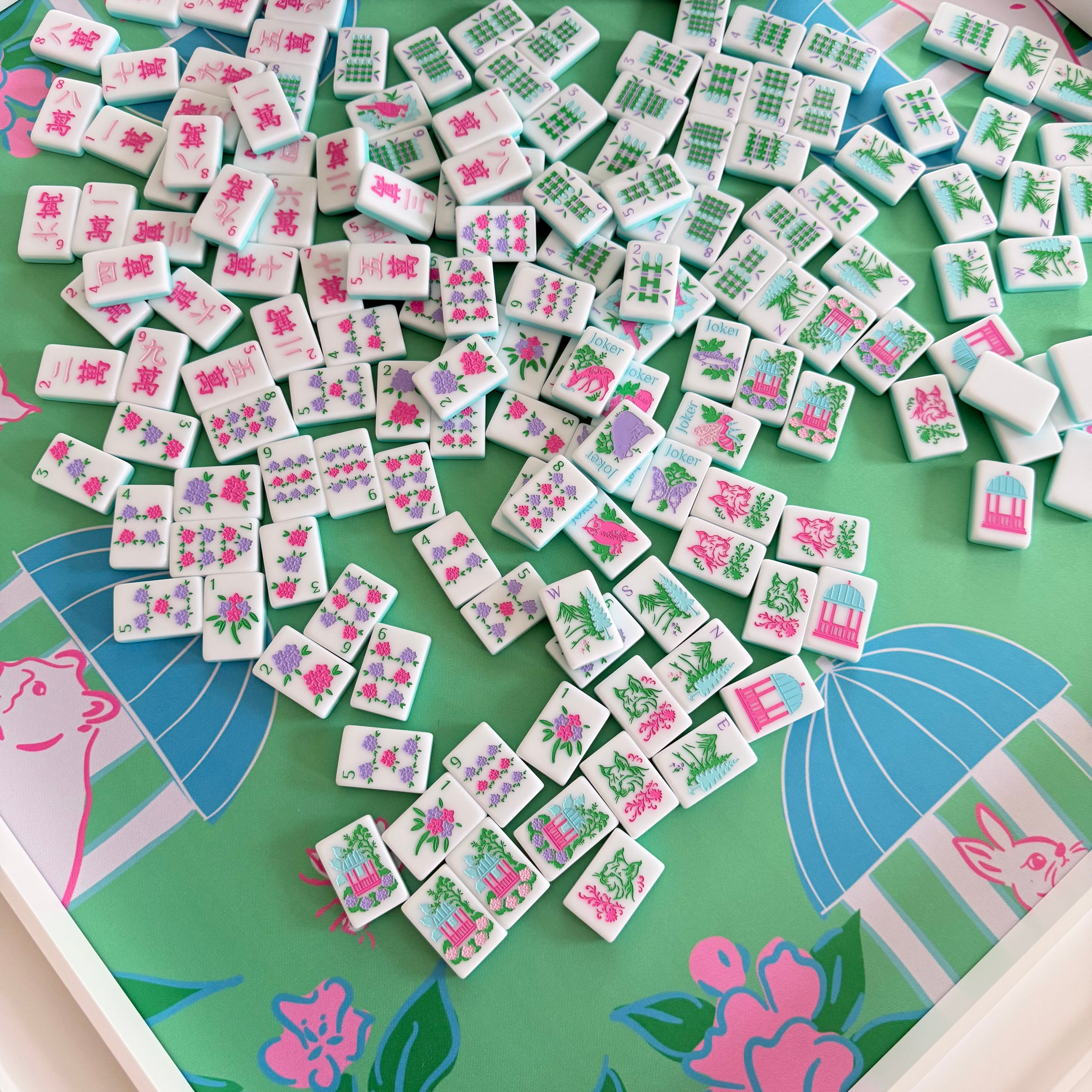 Southern Springs American mahjong tile set spread out on table