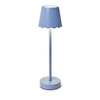 Blue cordless LED table lamp with scalloped shade
