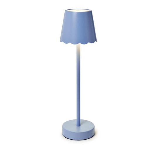 Blue cordless LED table lamp with scalloped shade