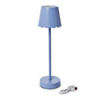 Blue cordless LED table lamp with USB charging cable