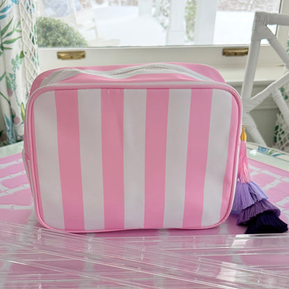 Clear acrylic mahjong racks with 30mm pink tiles and pink striped storage bag