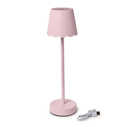 Pink cordless LED table lamp with USB charging cable
